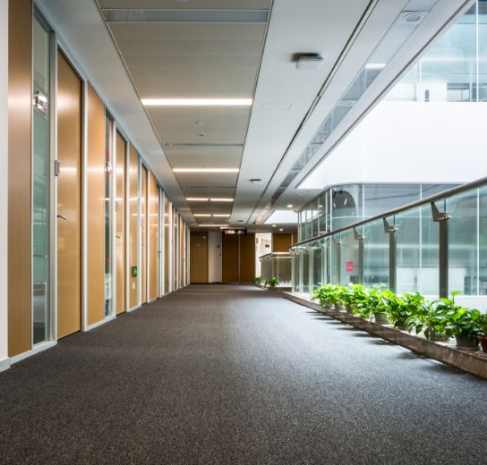 carpeted school corridor